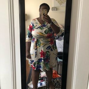 Faux Wrap Floral 3/4 sleeve dress